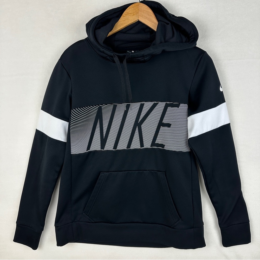 Nike Hoodie Black & White Spell Out Pullover Size Small